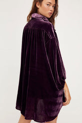 Vintage Bischof Ärmel Button Up Samt High Low Shirt Kleid - Lila